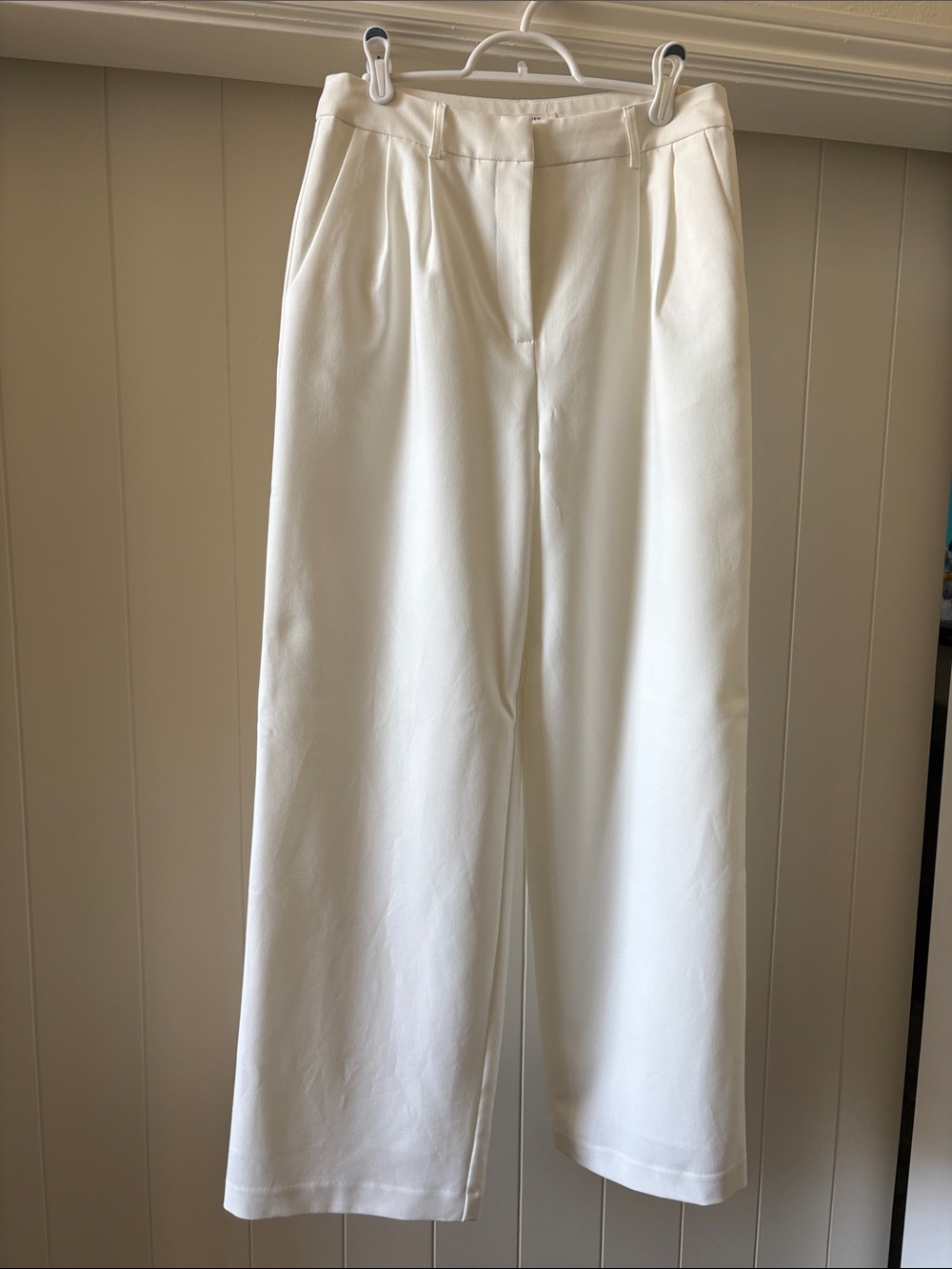 Commense High-Waist Wide Leg White Trousers, LINED, Medium